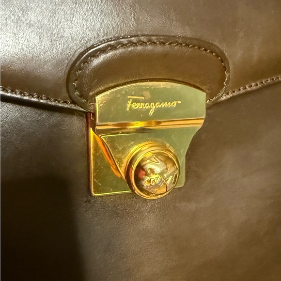 Salvatore Ferragamo Brown Calfskin Leather Studded Gancini Top Handle Bag - Picture 6 of 14